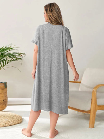 Plus Size Round Neck Short Sleeve Lounge Dress - Korvel