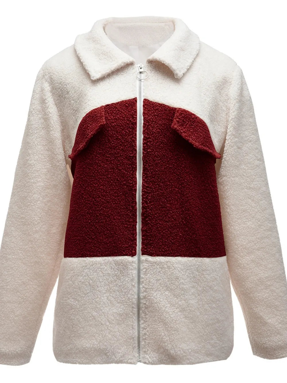 Plush Contrast Zip Up Coat - Korvel