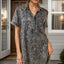 Pocketed Collared Neck Short Sleeve Denim Dress - Korvel