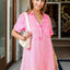 Pocketed Collared Neck Short Sleeve Denim Dress - Korvel