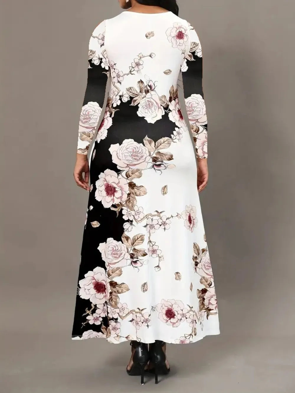 Robe élégante à manches longues florale avec poches