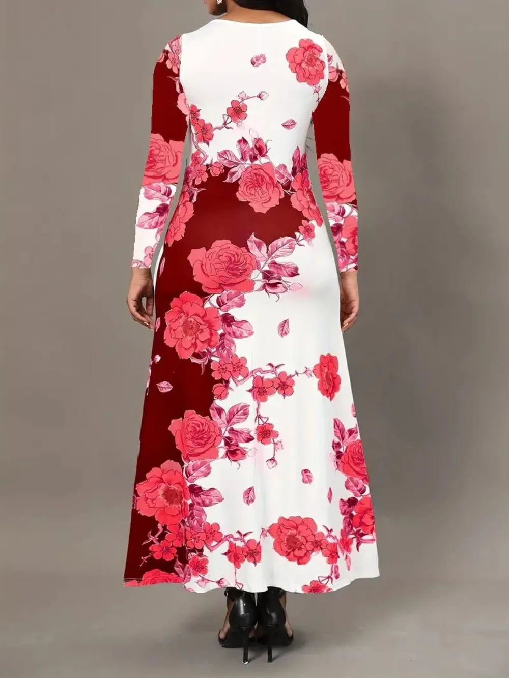 Robe élégante à manches longues florale avec poches