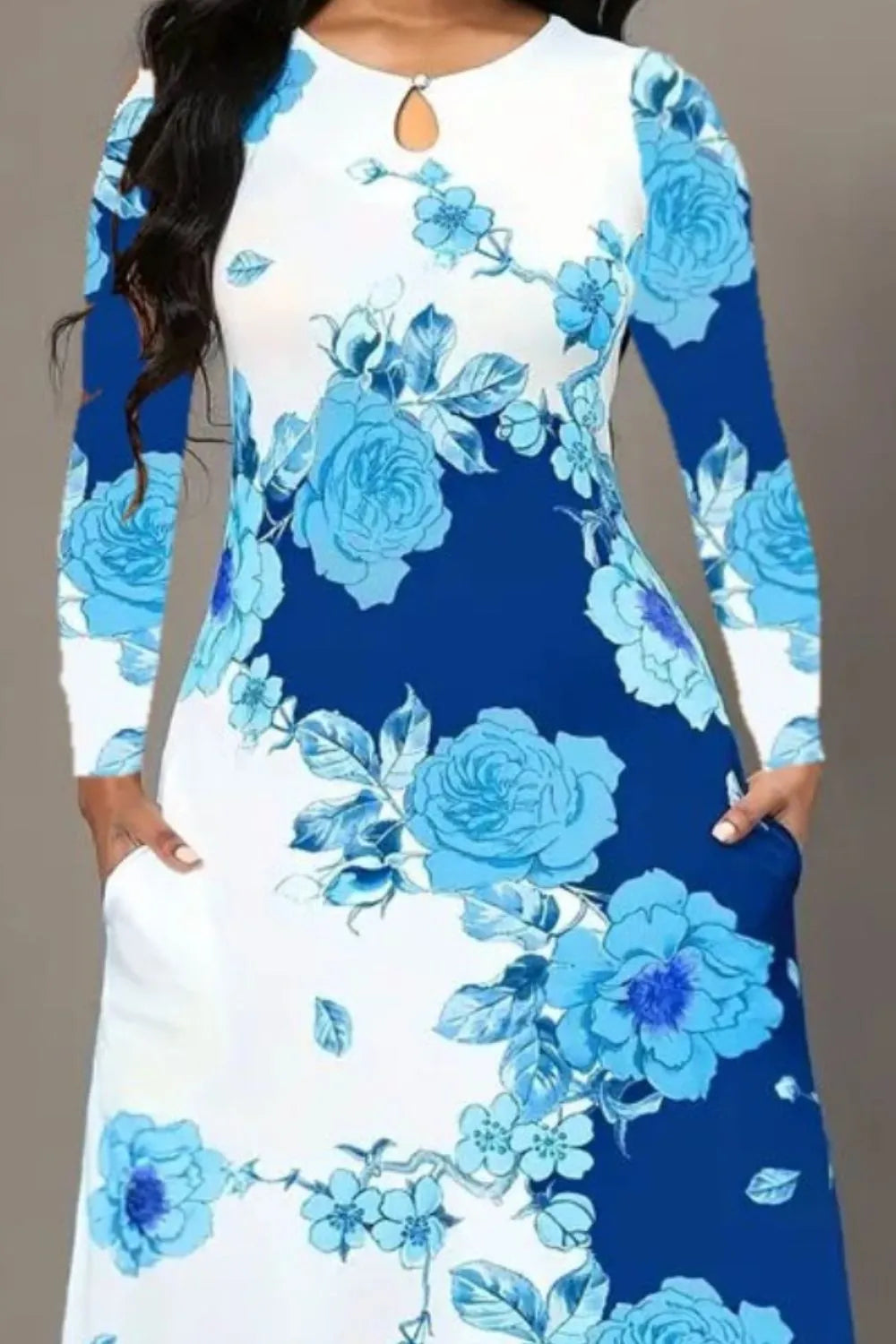 Robe élégante à manches longues florale avec poches
