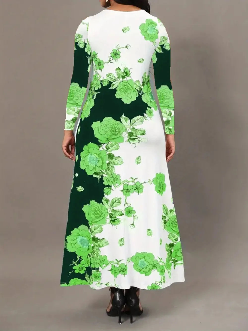 Robe élégante à manches longues florale avec poches