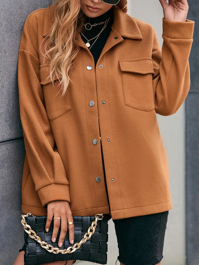 Pocketed Snap Down Dropped Shoulder Jacket - Korvel