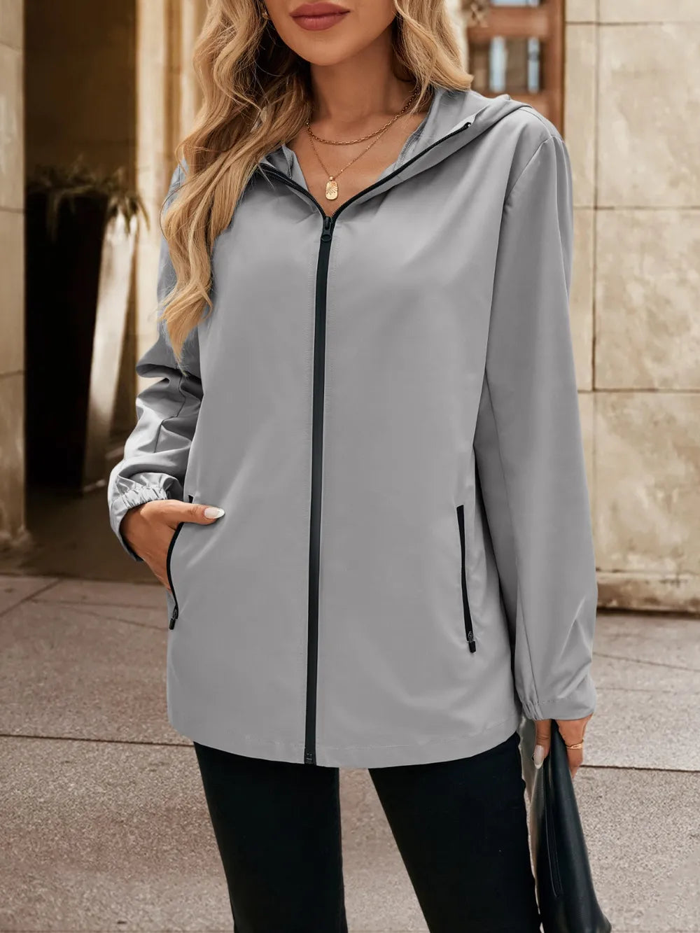 Pocketed Zip Up Hooded Jacket - Korvel