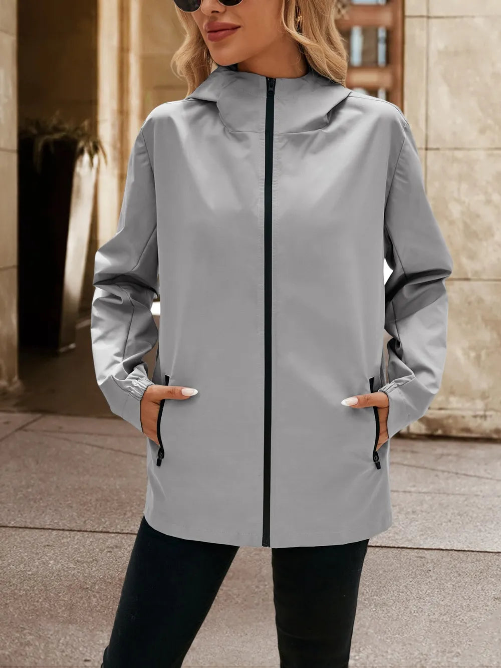 Pocketed Zip Up Hooded Jacket - Korvel