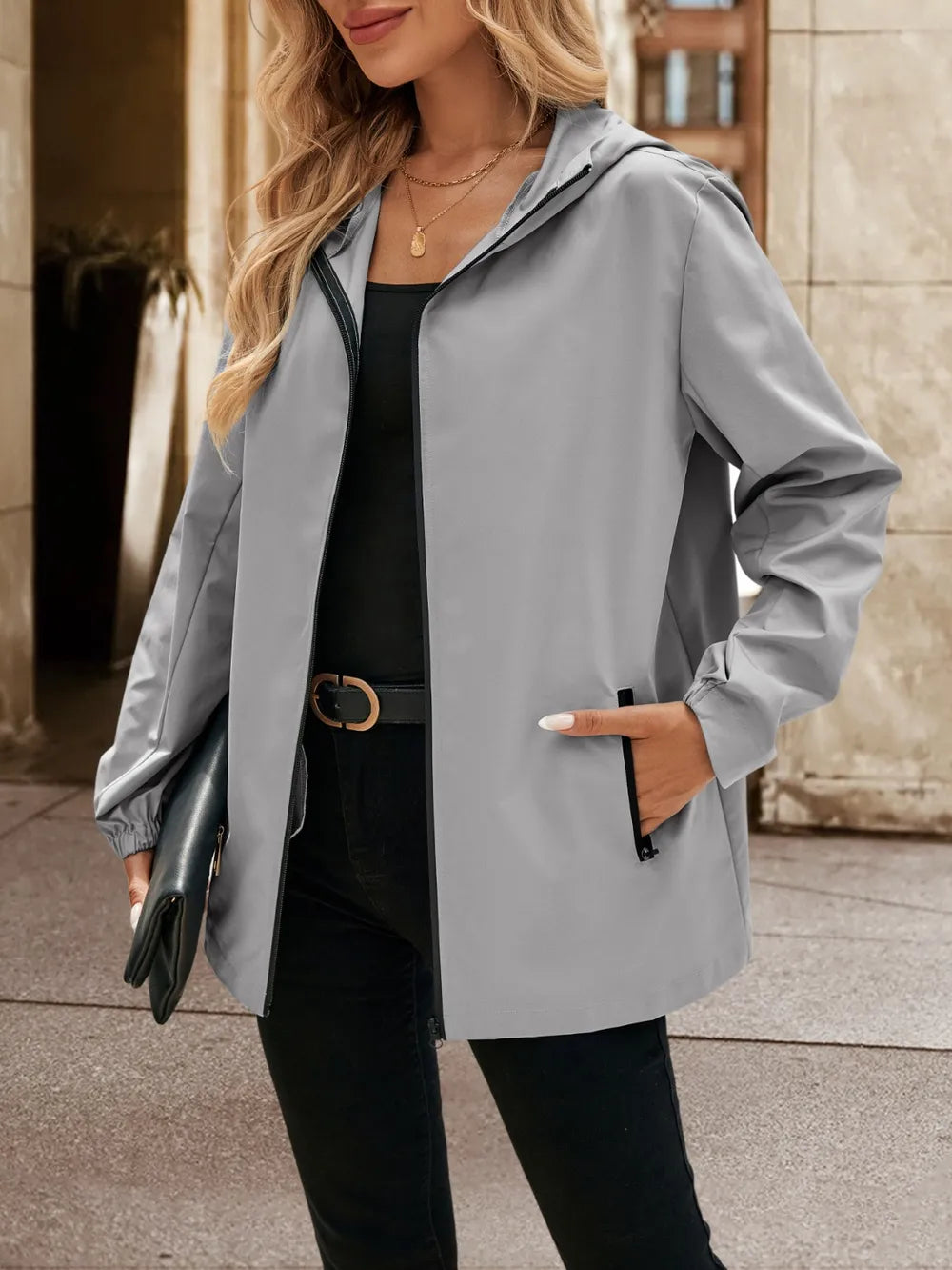 Pocketed Zip Up Hooded Jacket - Korvel