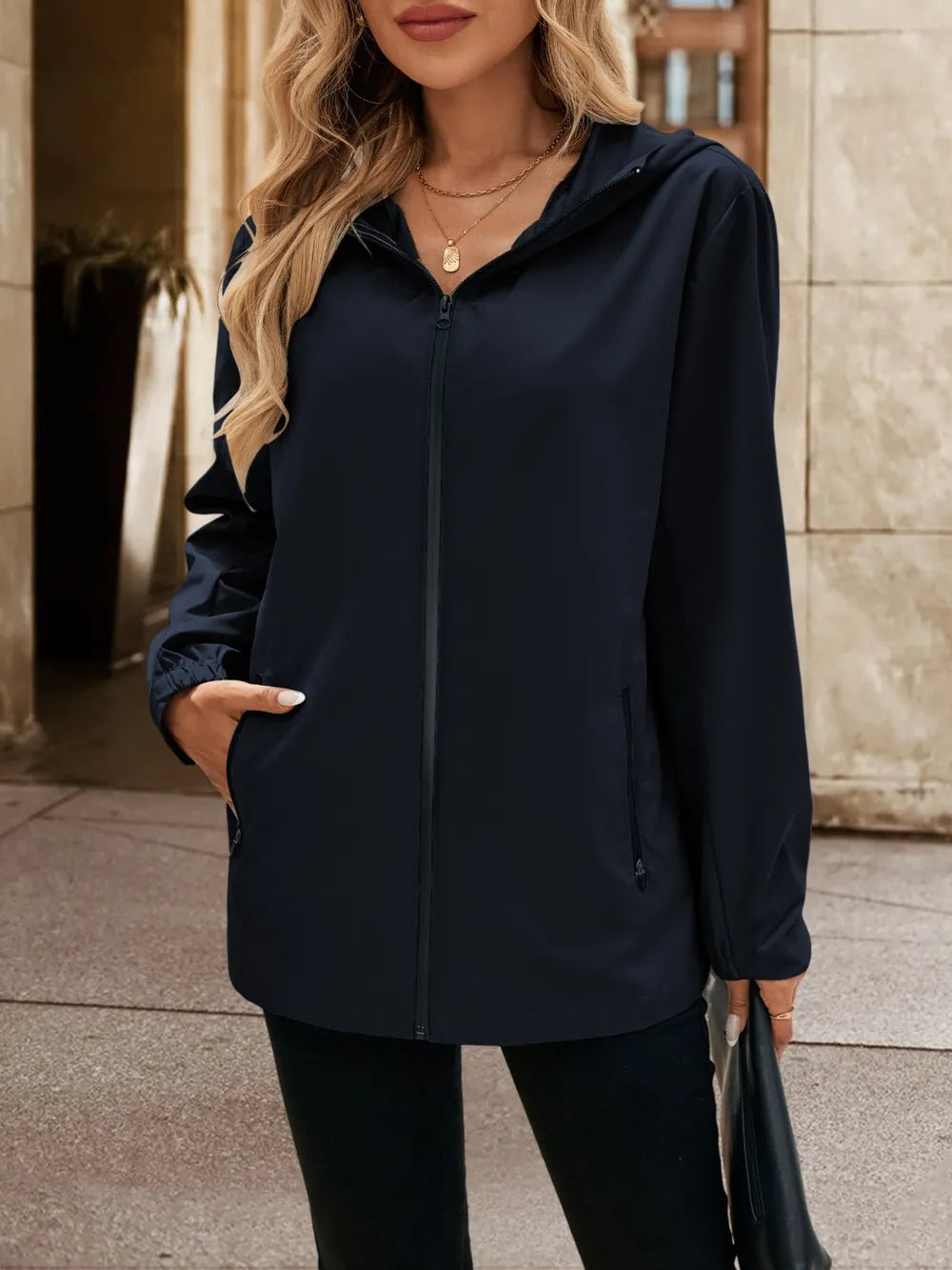 Pocketed Zip Up Hooded Jacket - Korvel