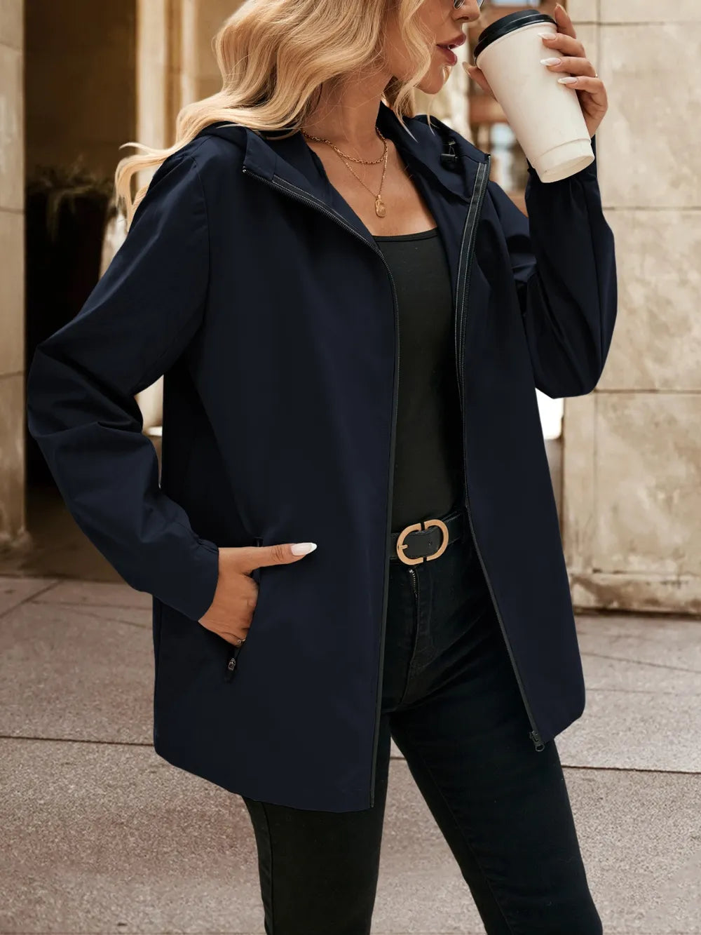 Pocketed Zip Up Hooded Jacket - Korvel