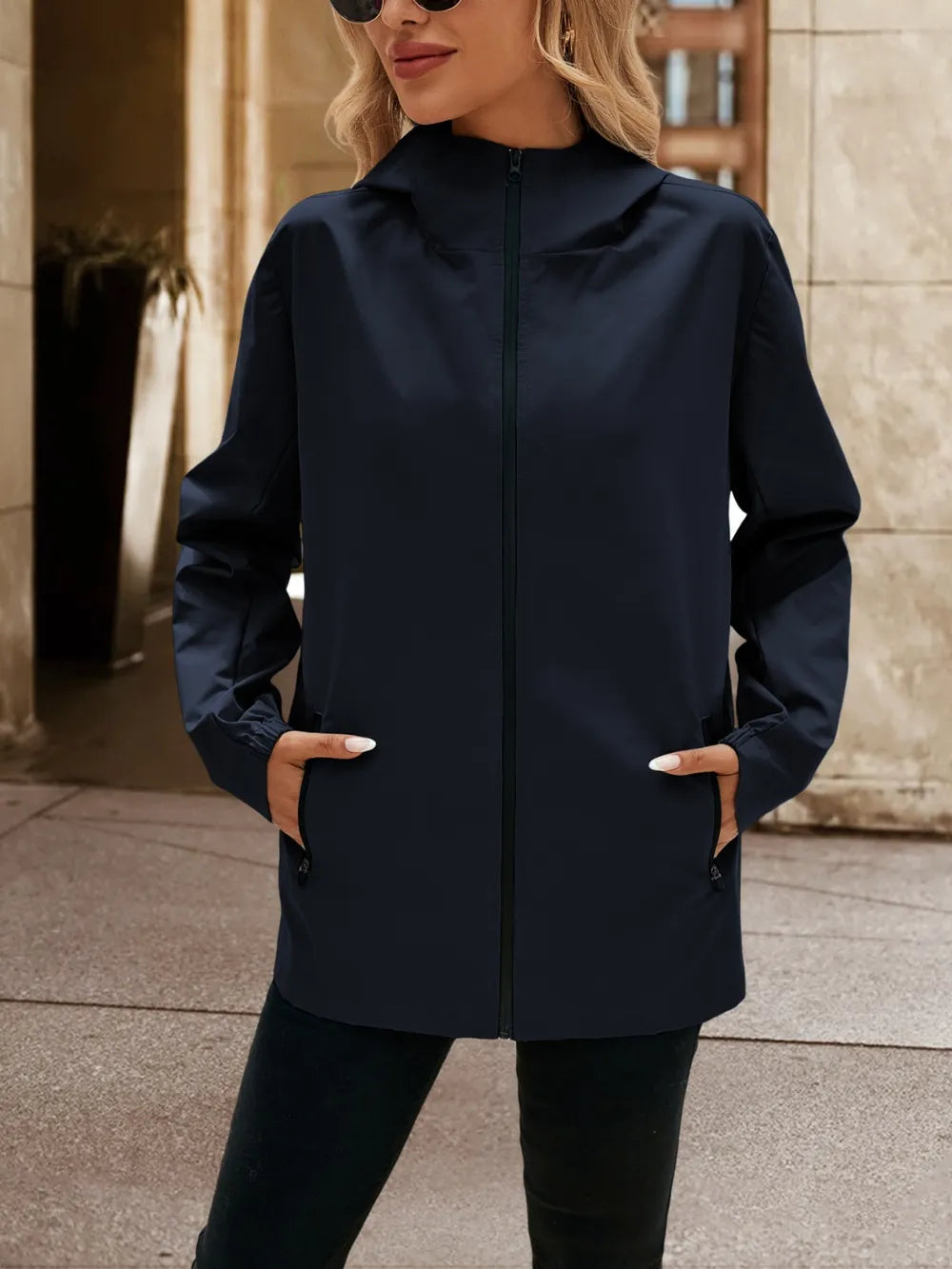 Pocketed Zip Up Hooded Jacket - Korvel