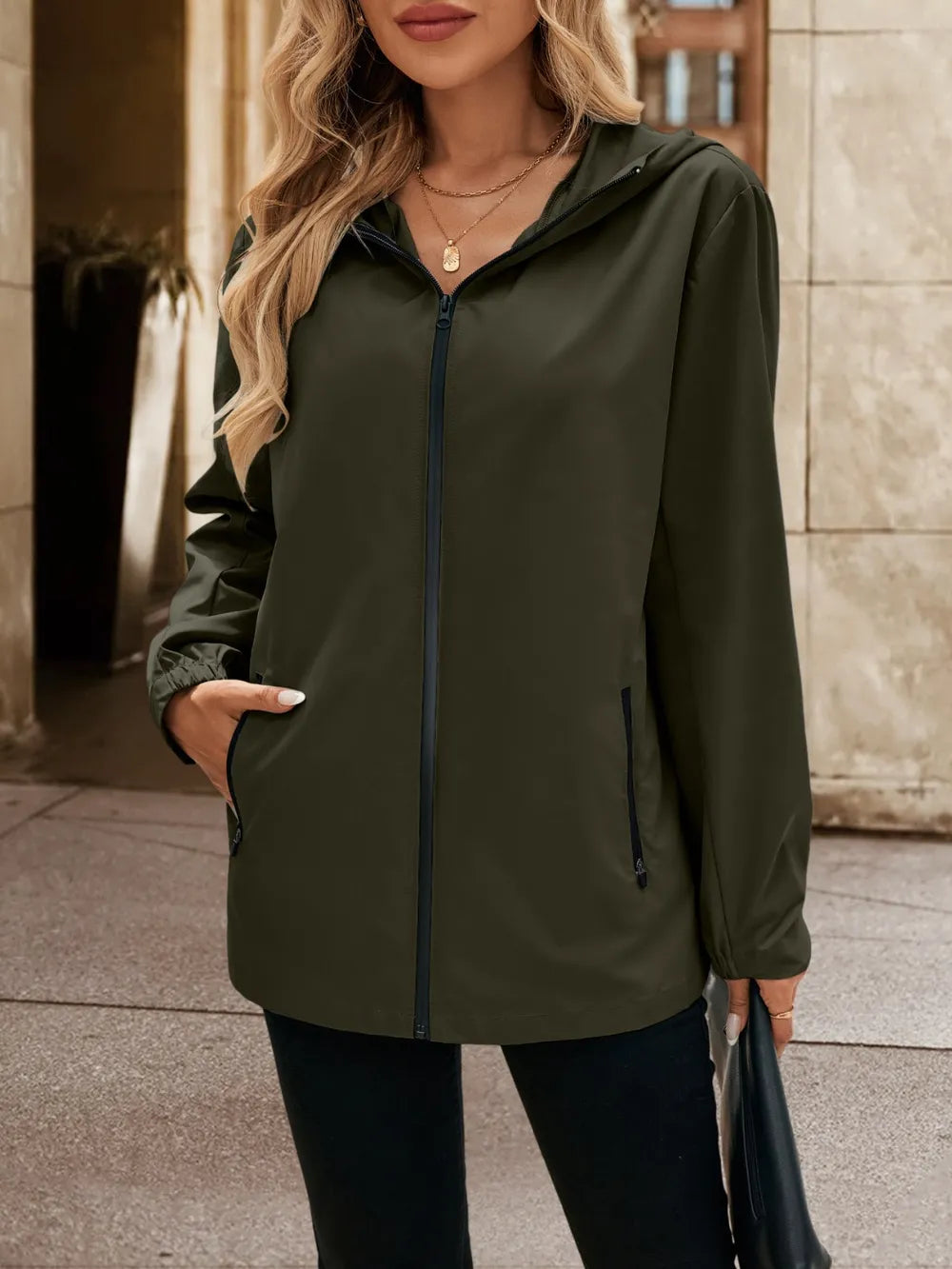 Pocketed Zip Up Hooded Jacket - Korvel