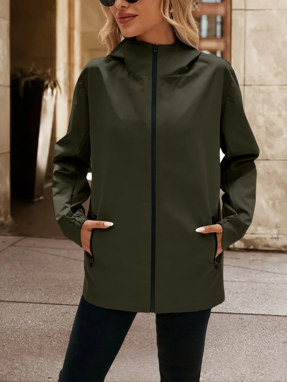 Pocketed Zip Up Hooded Jacket - Korvel
