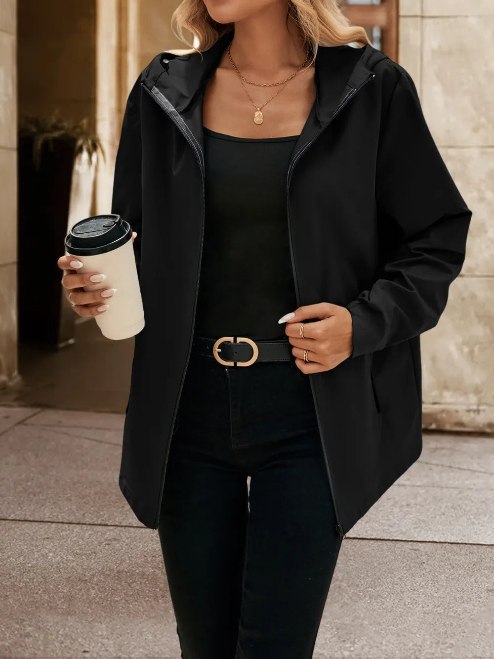 Pocketed Zip Up Hooded Jacket - Korvel