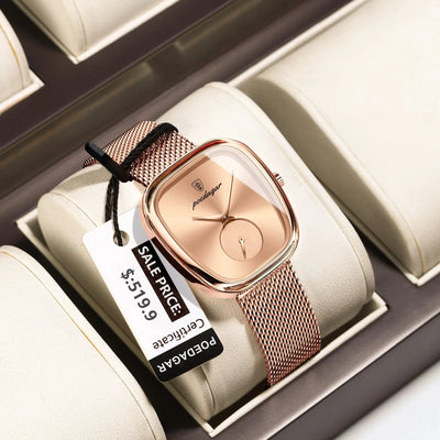 POEDAGAR Elegant Women's Mesh Watch - Waterproof Stainless Steel Timepiece