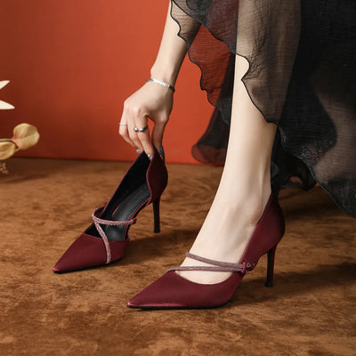 Point Toe Rhinestone High Heel Pumps - Korvel