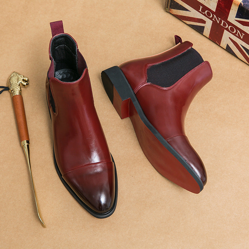 Pointed Toe Men's High Top Leather Boots with Red Soles