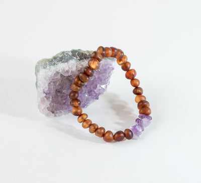 Pulsera de Adulto de Ámbar Báltico Cognac Crudo y Amatista