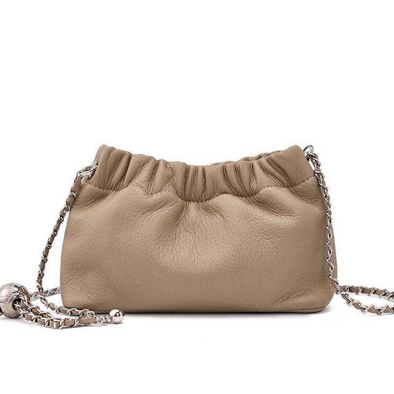 Popular chain women high end cloud pleated bag women bag cowhide shoulder crossbody bag gold ball chain - Korvel