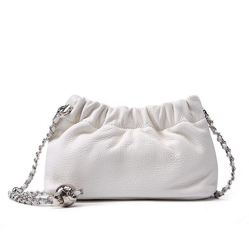 Popular chain women high end cloud pleated bag women bag cowhide shoulder crossbody bag gold ball chain - Korvel