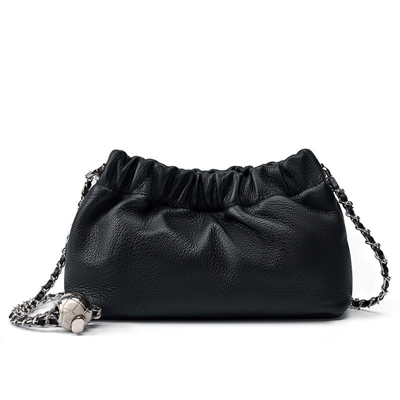 Popular chain women high end cloud pleated bag women bag cowhide shoulder crossbody bag gold ball chain - Korvel