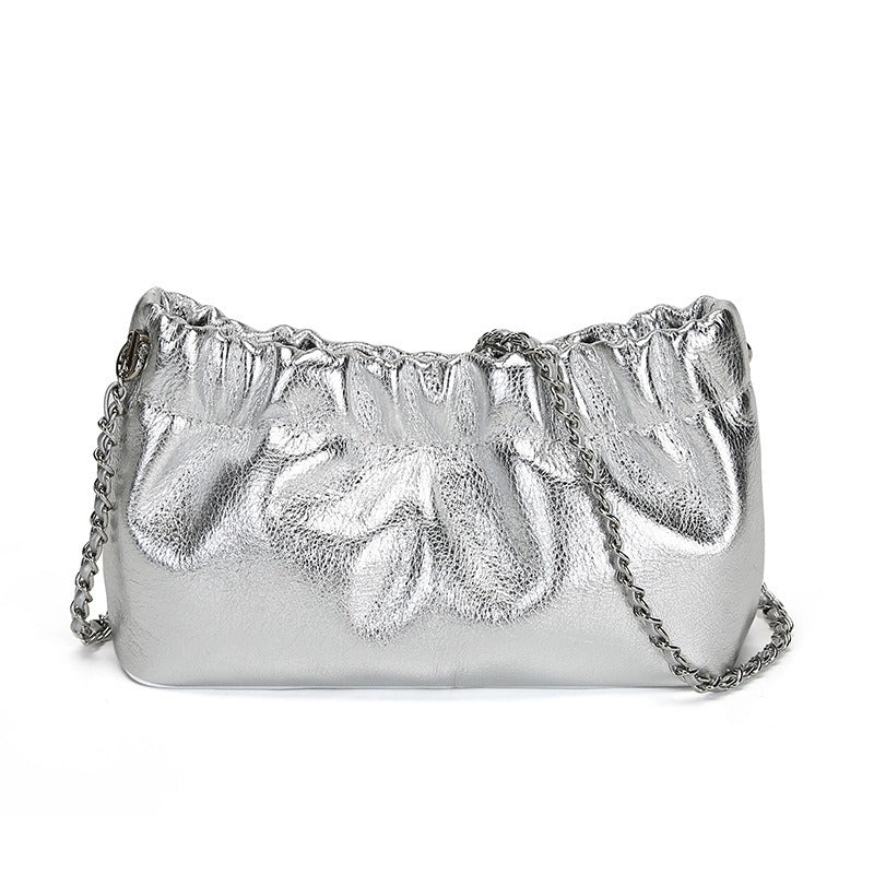 Popular chain women high end cloud pleated bag women bag cowhide shoulder crossbody bag gold ball chain - Korvel