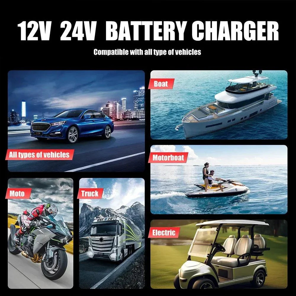 Chargeur de batterie de voiture intelligent portable - 25A/15A pour batteries 12V-24V