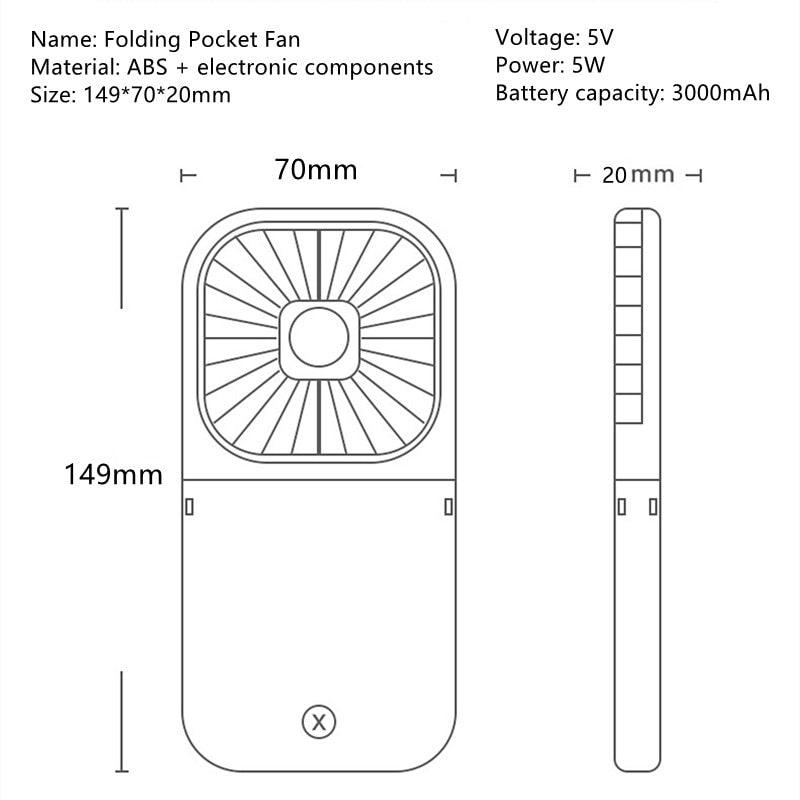 Portable Neck Fan with 3000mAh Power Bank - Mini USB Rechargeable