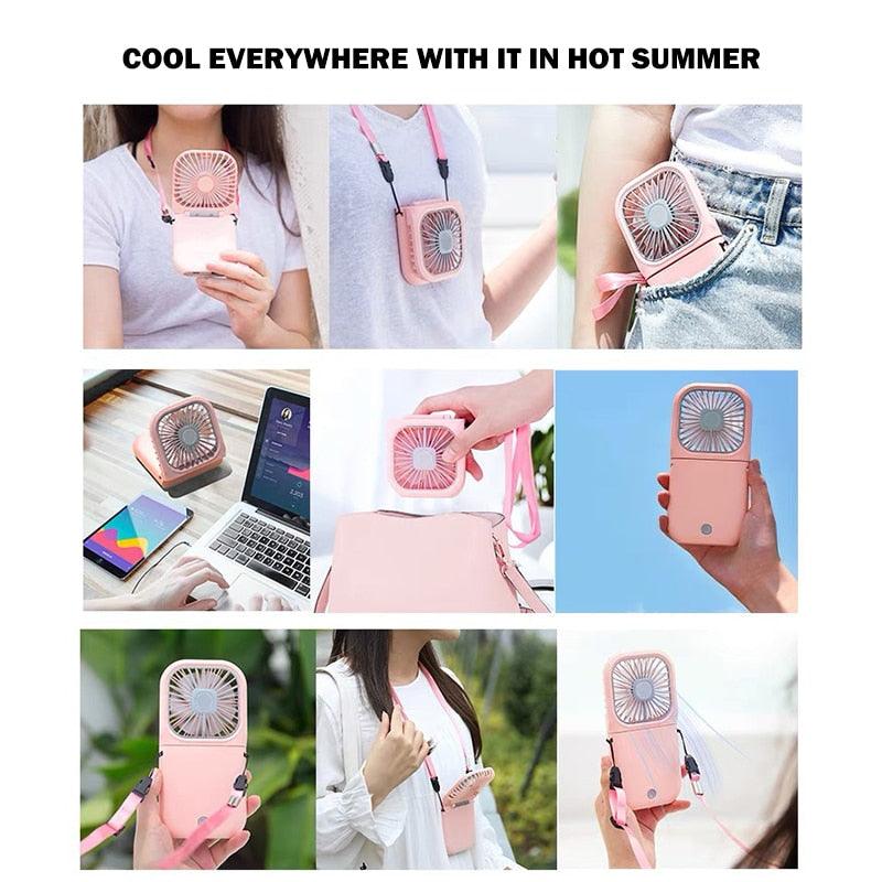 Portable Neck Fan with 3000mAh Power Bank - Mini USB Rechargeable