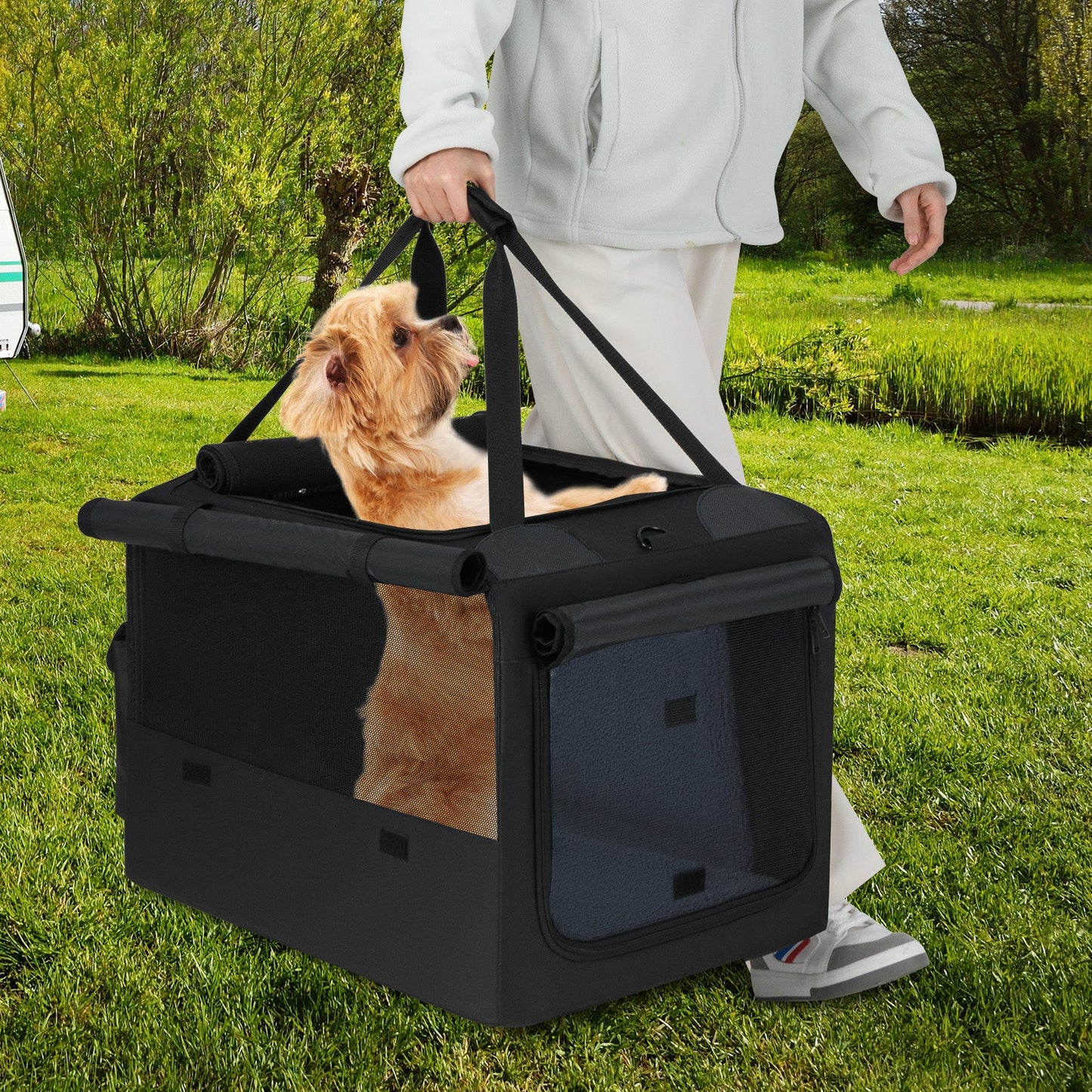 Transporteur portable pliable pour animaux de compagnie premium avec ouvertures doubles