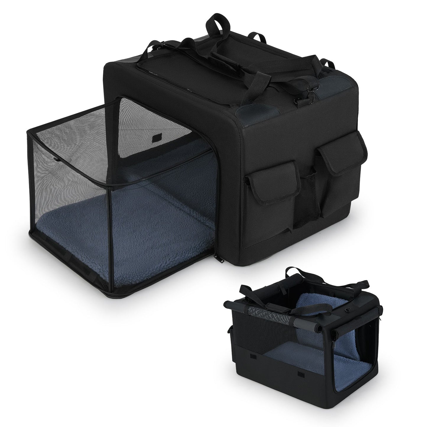 Transporteur portable pliable pour animaux de compagnie premium avec ouvertures doubles