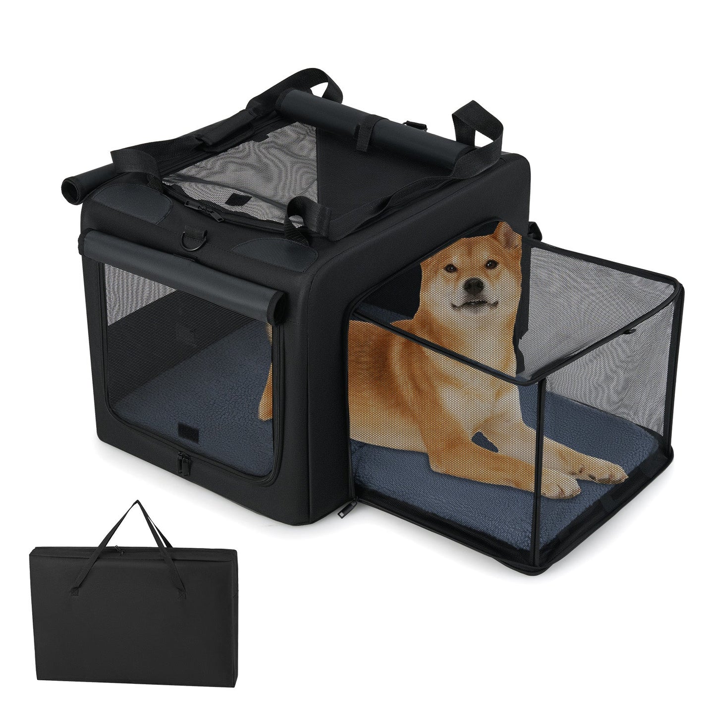 Transporteur portable pliable pour animaux de compagnie premium avec ouvertures doubles