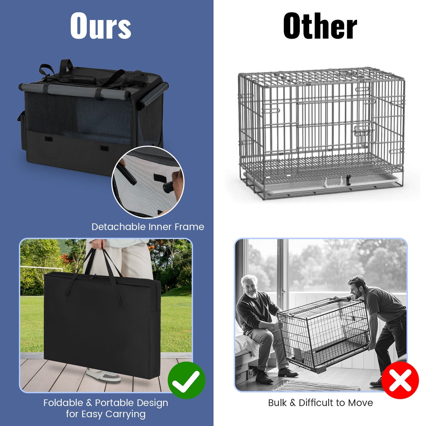 Transporteur portable pliable pour animaux de compagnie premium avec ouvertures doubles