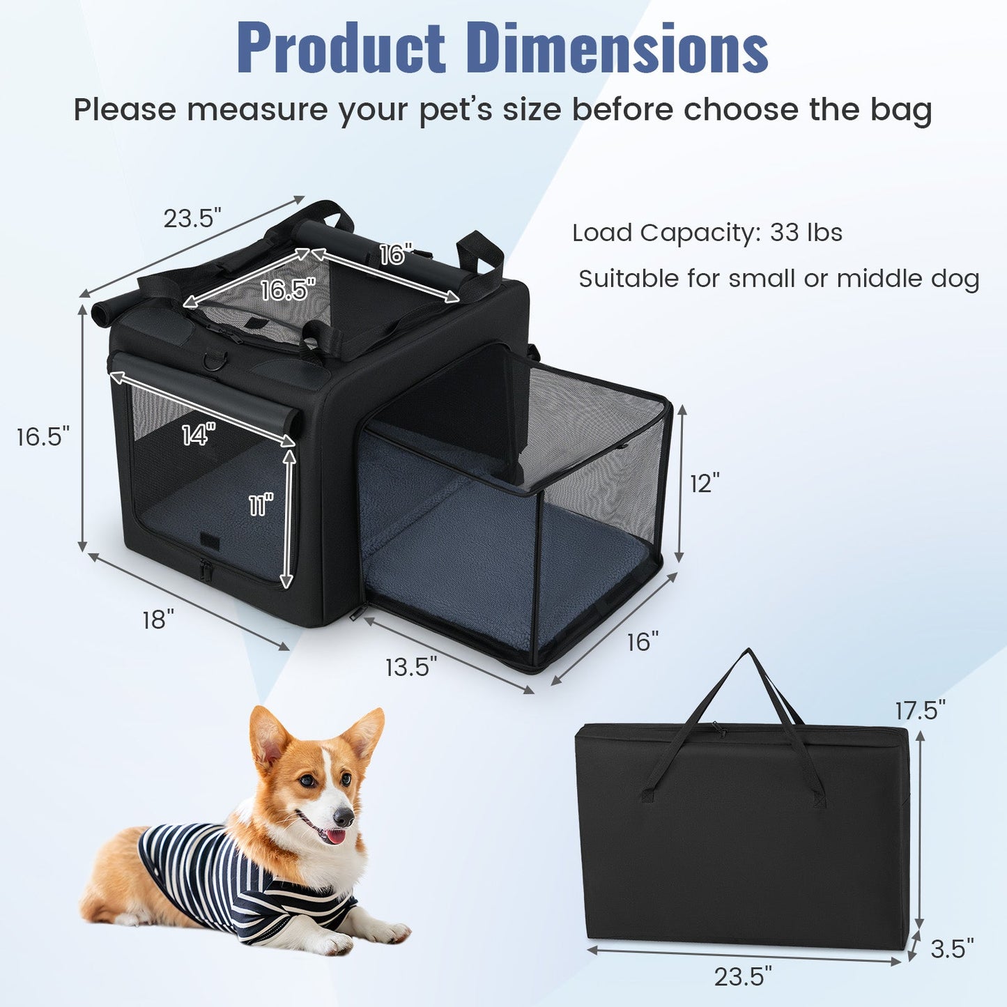 Transporteur portable pliable pour animaux de compagnie premium avec ouvertures doubles