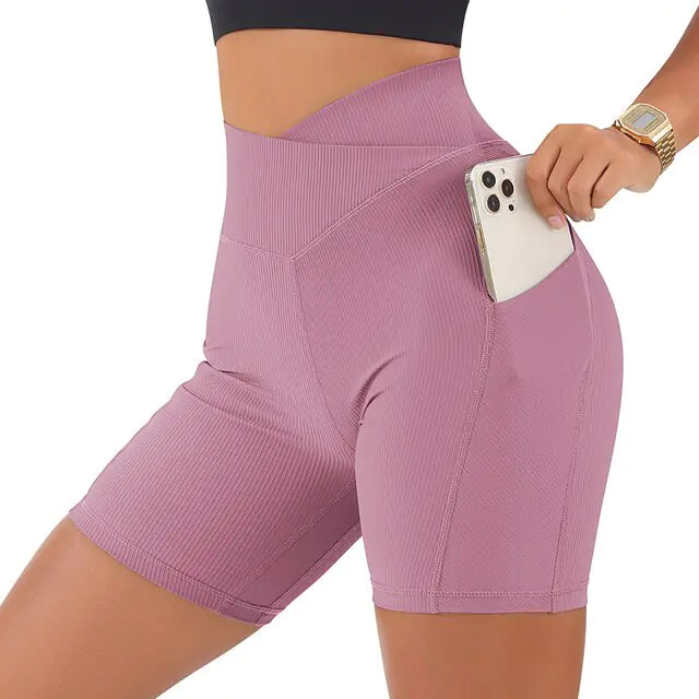 Shorts de Yoga Sin Costuras de Cintura Alta para Mujeres