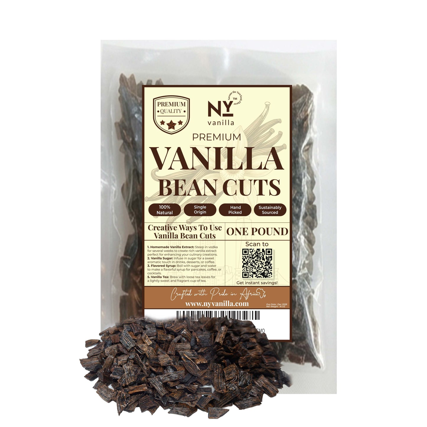 Découpes de gousse de vanille premium - 1 lb. Grade B