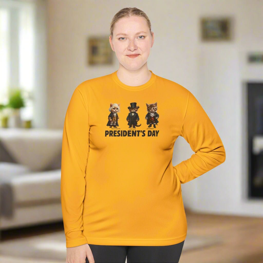 Camiseta de manga larga de gatitos del Día de los Presidentes para comodidad unisex