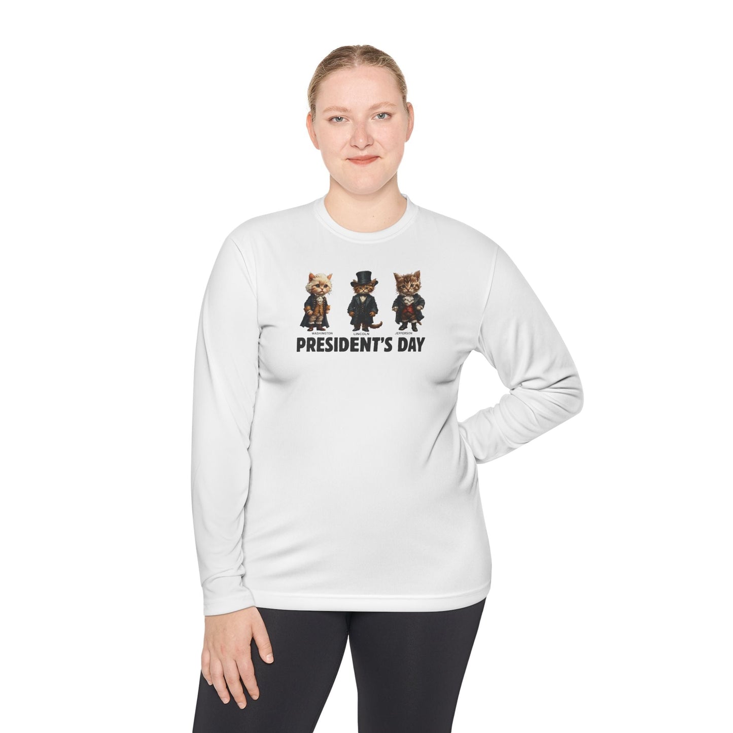 Camiseta de manga larga de gatitos del Día de los Presidentes para comodidad unisex