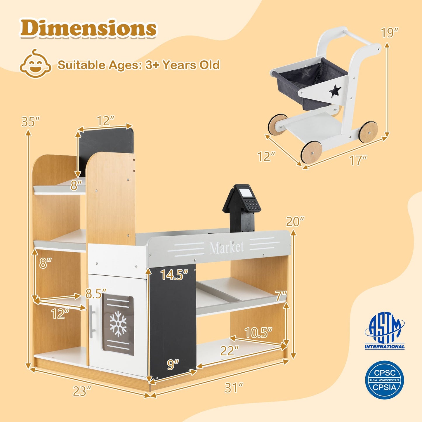 Juego de Imaginación de Tienda de Abarrotes con Carrito de Compras y Pizarras