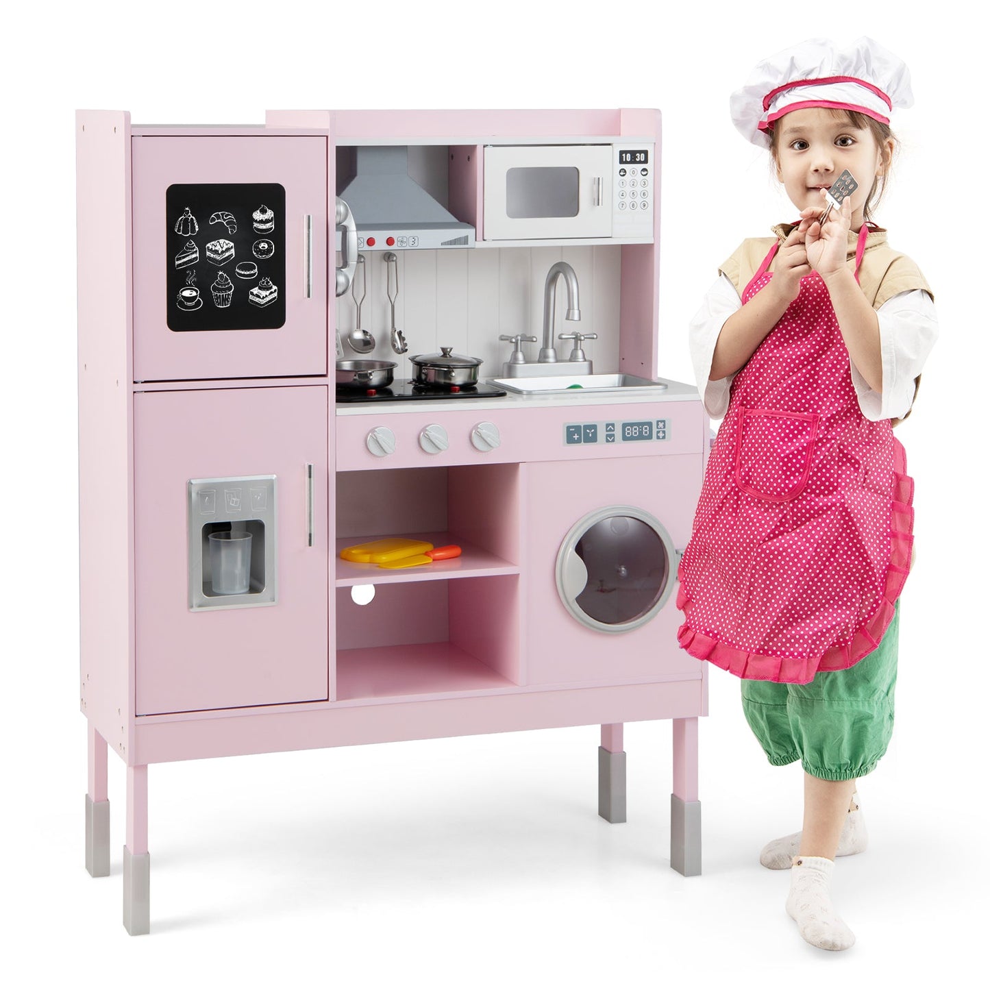 Premium Pretend Play Kitchen for Kids with 16 Accessories - Pink