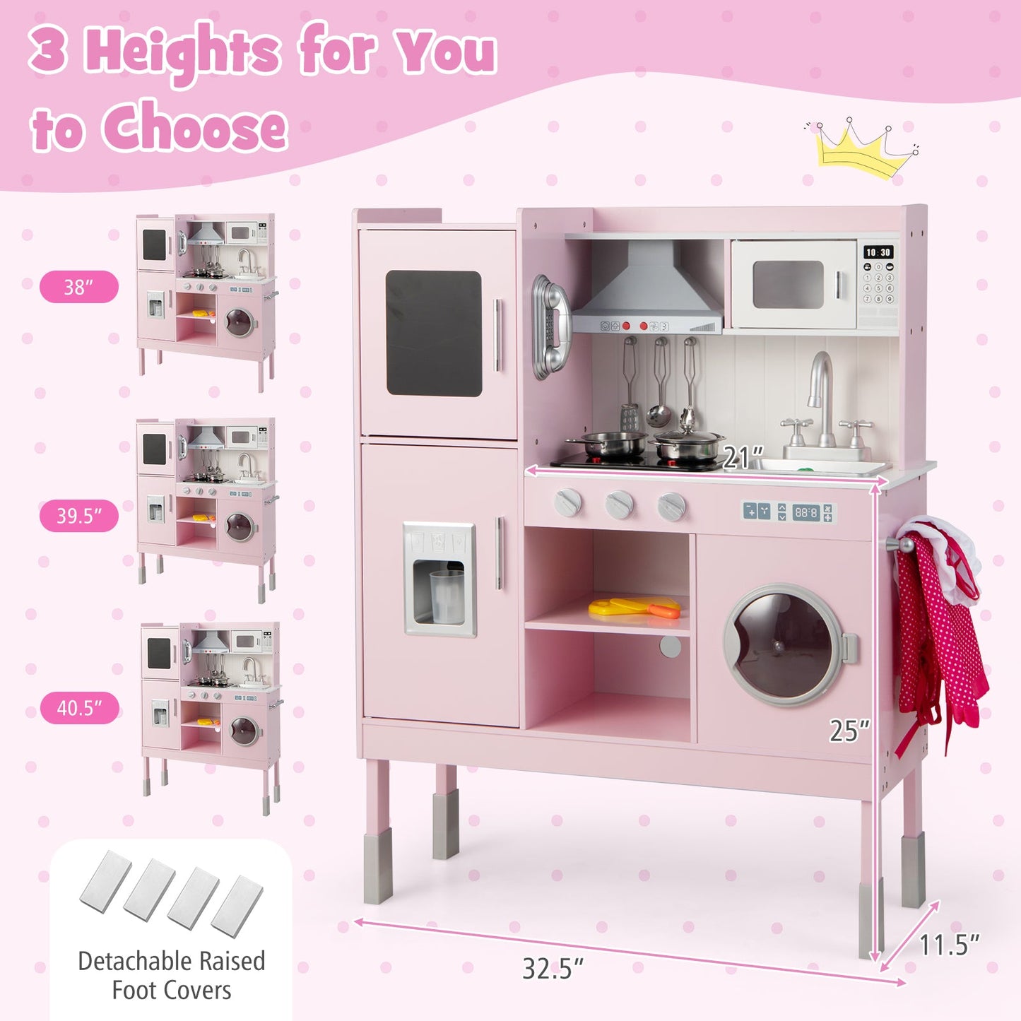 Premium Pretend Play Kitchen for Kids with 16 Accessories - Pink