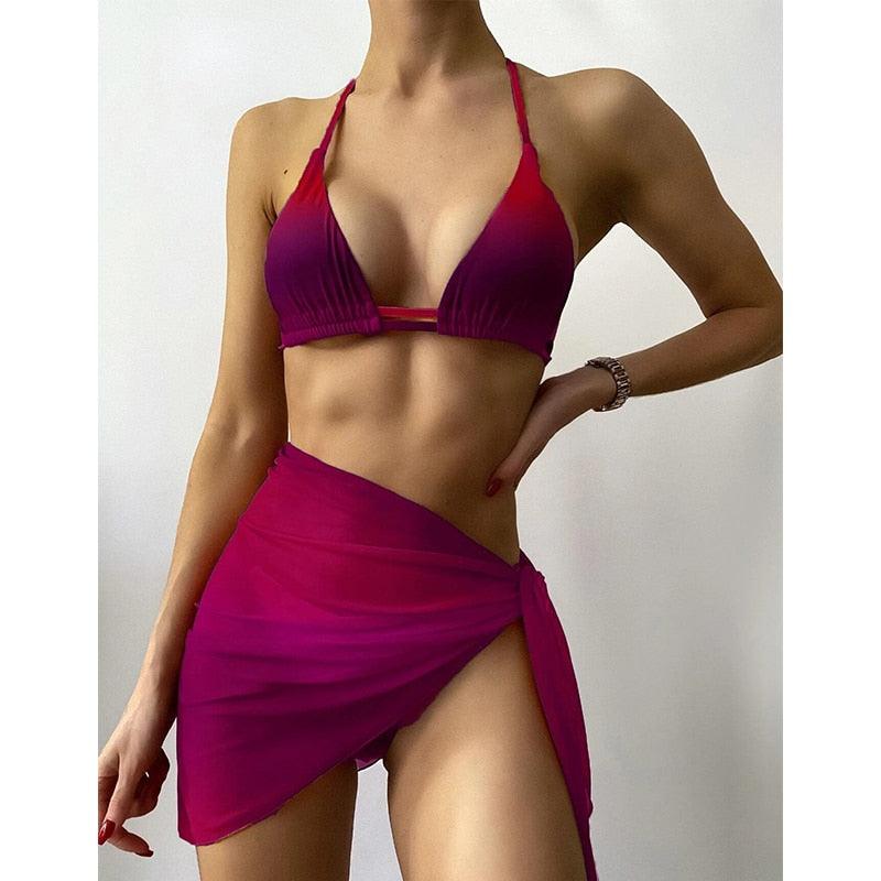 Ensemble de bikini 3 pièces à imprimé floral pour femmes