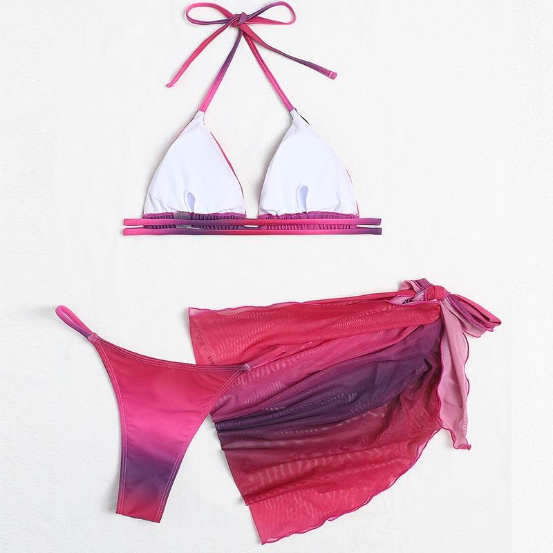 Ensemble de bikini 3 pièces à imprimé floral pour femmes