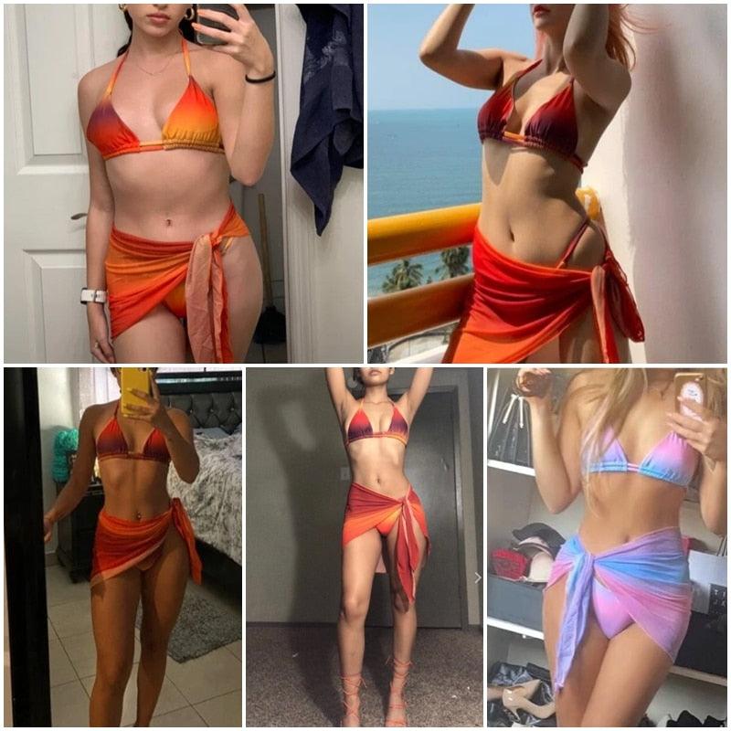 Ensemble de bikini 3 pièces à imprimé floral pour femmes