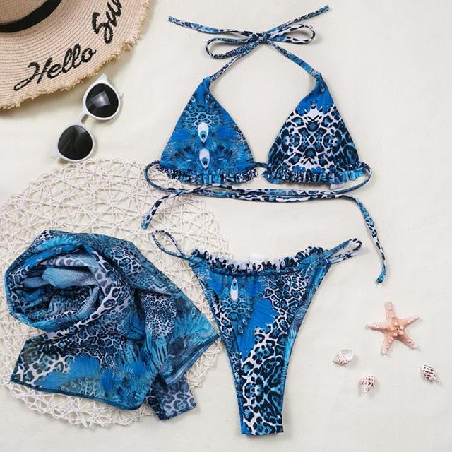 Ensemble de bikini 3 pièces à imprimé floral pour femmes