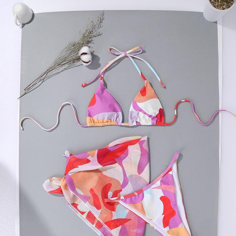 Ensemble de bikini 3 pièces à imprimé floral pour femmes