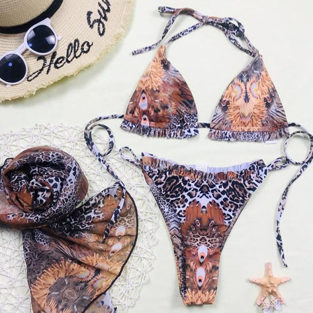 Ensemble de bikini 3 pièces à imprimé floral pour femmes