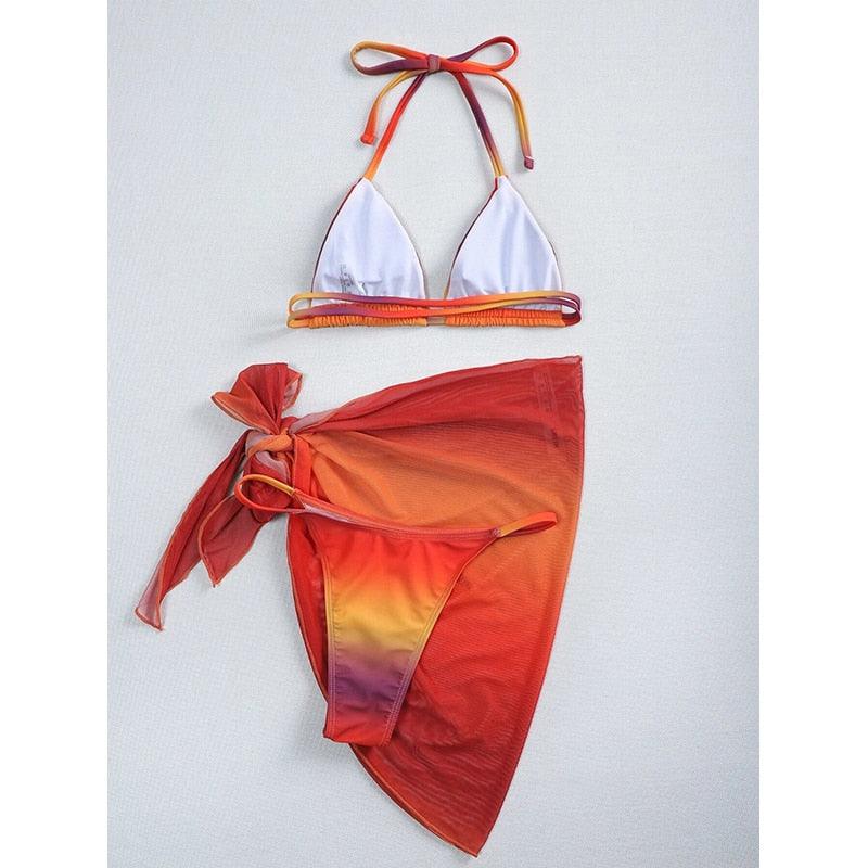 Ensemble de bikini 3 pièces à imprimé floral pour femmes