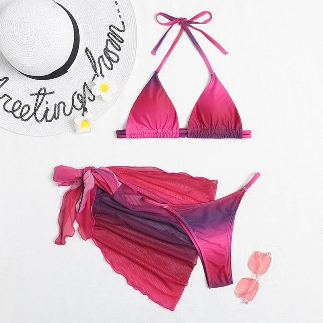 Ensemble de bikini 3 pièces à imprimé floral pour femmes