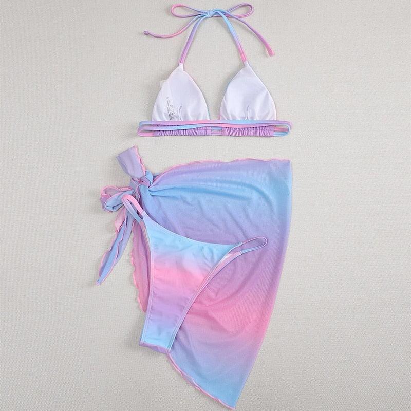 Ensemble de bikini 3 pièces à imprimé floral pour femmes